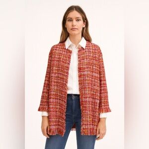 🧡✨ Vilagallo Multicolor Tweed Fringe Jacket Open Front Size‎ 38 ✨🧡